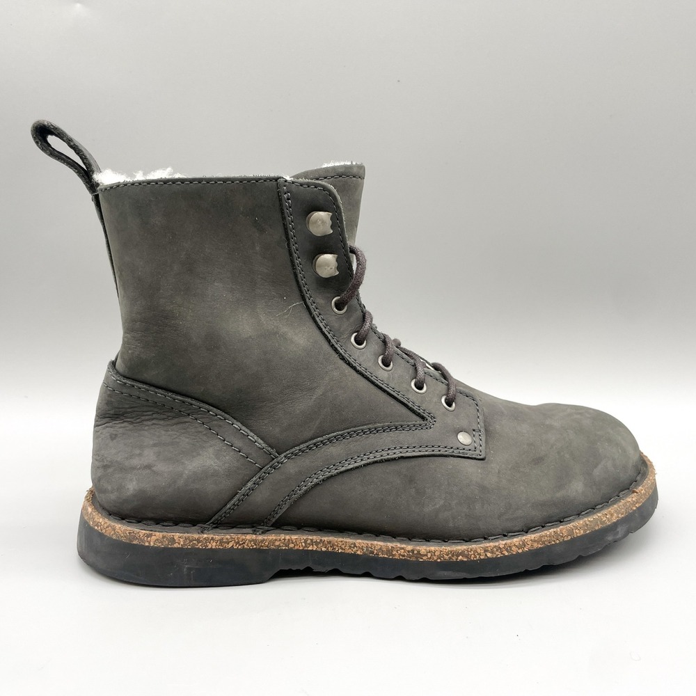 Birkenstock Womens 39 8 Bryson Lace Up Boots Grey Nubuck Shearling Winter Scandi